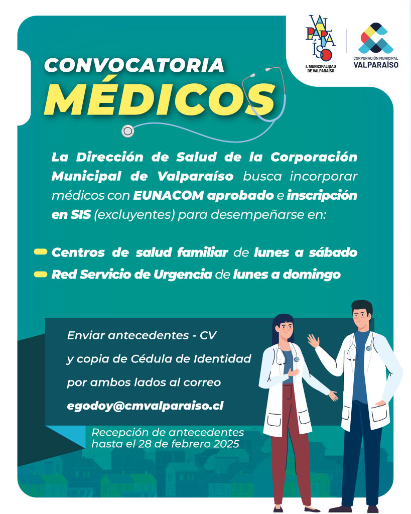 afiche con instrucciones para realizar la postulación de médicos.